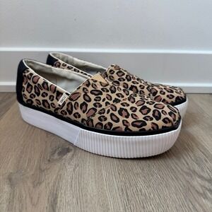 TOMS Leopard Print Canvas Platform Slip On Casual Shoes Women's Size 7